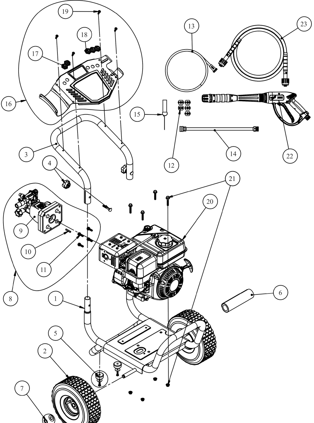 General Assembly Diagram and Parts List for CC3400 (26BAJM1710-61070)(2019) Cub Cadet Pressure Washer
